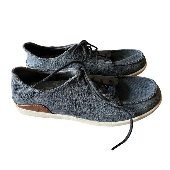 OluKai Shoes Mens 8.5 Blue Gray Manoa Leather Convertible Lace Up Casual Comfort - Picture 2 of 9